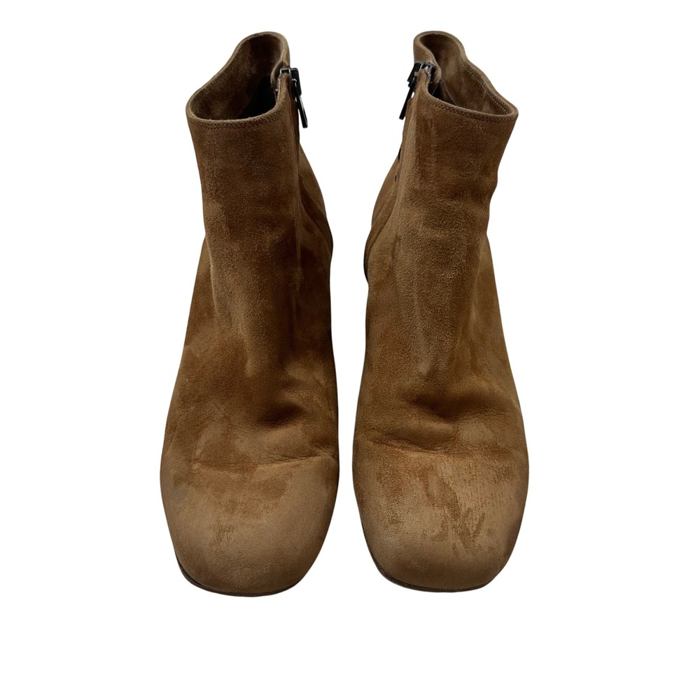 Vince Tan Brown Suede Ankle Boots Block Heel Made in Italy US 8.5M EUR 38.5